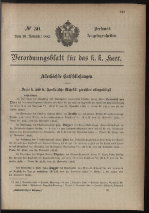 Kaiserlich-königliches Armee-Verordnungsblatt: Personal-Angelegenheiten 18851130 Seite: 1