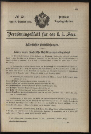 Kaiserlich-königliches Armee-Verordnungsblatt: Personal-Angelegenheiten 18851218 Seite: 1