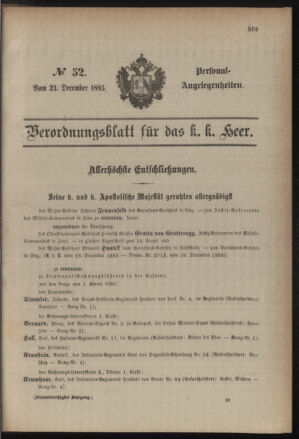 Kaiserlich-königliches Armee-Verordnungsblatt: Personal-Angelegenheiten 18851223 Seite: 1