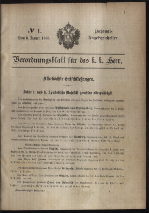 Kaiserlich-königliches Armee-Verordnungsblatt: Personal-Angelegenheiten 18860106 Seite: 1