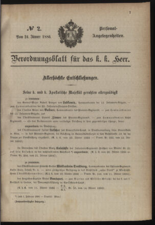 Kaiserlich-königliches Armee-Verordnungsblatt: Personal-Angelegenheiten 18860124 Seite: 1