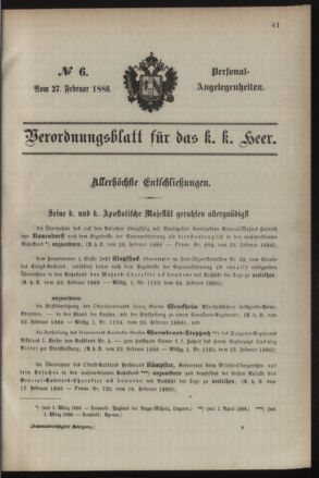 Kaiserlich-königliches Armee-Verordnungsblatt: Personal-Angelegenheiten 18860227 Seite: 1