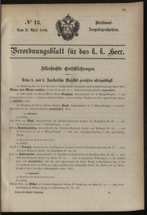 Kaiserlich-königliches Armee-Verordnungsblatt: Personal-Angelegenheiten 18860421 Seite: 1