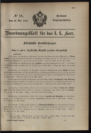 Kaiserlich-königliches Armee-Verordnungsblatt: Personal-Angelegenheiten 18860529 Seite: 1