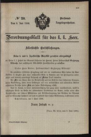 Kaiserlich-königliches Armee-Verordnungsblatt: Personal-Angelegenheiten 18860608 Seite: 1