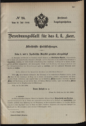 Kaiserlich-königliches Armee-Verordnungsblatt: Personal-Angelegenheiten 18860716 Seite: 1