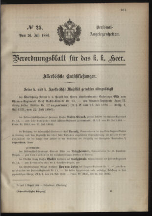 Kaiserlich-königliches Armee-Verordnungsblatt: Personal-Angelegenheiten 18860726 Seite: 1