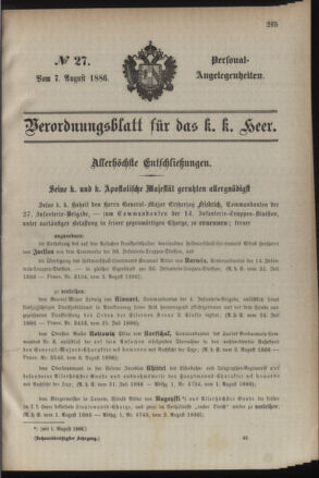 Kaiserlich-königliches Armee-Verordnungsblatt: Personal-Angelegenheiten 18860807 Seite: 1