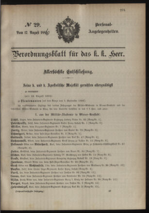 Kaiserlich-königliches Armee-Verordnungsblatt: Personal-Angelegenheiten 18860817 Seite: 1