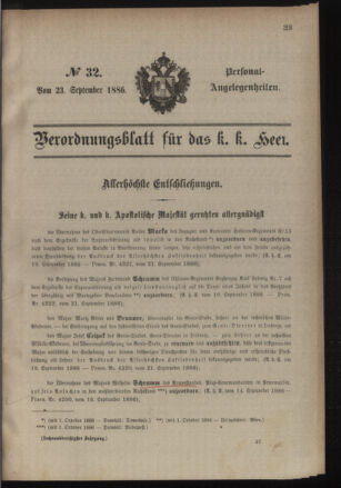 Kaiserlich-königliches Armee-Verordnungsblatt: Personal-Angelegenheiten 18860923 Seite: 1