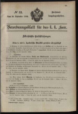 Kaiserlich-königliches Armee-Verordnungsblatt: Personal-Angelegenheiten 18860930 Seite: 1