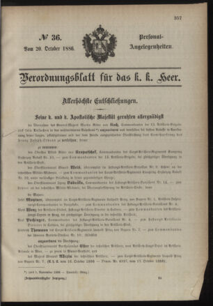 Kaiserlich-königliches Armee-Verordnungsblatt: Personal-Angelegenheiten 18861020 Seite: 1