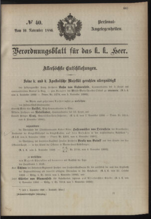 Kaiserlich-königliches Armee-Verordnungsblatt: Personal-Angelegenheiten 18861110 Seite: 1