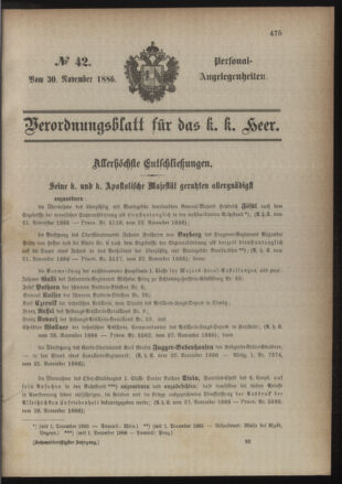 Kaiserlich-königliches Armee-Verordnungsblatt: Personal-Angelegenheiten 18861130 Seite: 1