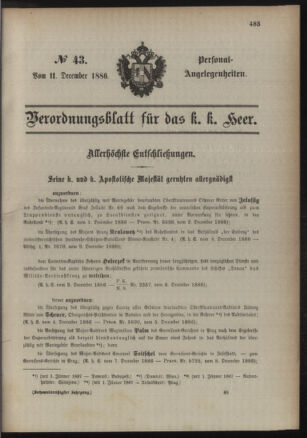 Kaiserlich-königliches Armee-Verordnungsblatt: Personal-Angelegenheiten 18861211 Seite: 1