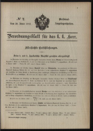 Kaiserlich-königliches Armee-Verordnungsblatt: Personal-Angelegenheiten 18870120 Seite: 1