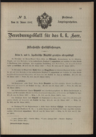 Kaiserlich-königliches Armee-Verordnungsblatt: Personal-Angelegenheiten 18870131 Seite: 1