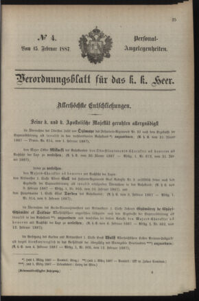 Kaiserlich-königliches Armee-Verordnungsblatt: Personal-Angelegenheiten 18870215 Seite: 1