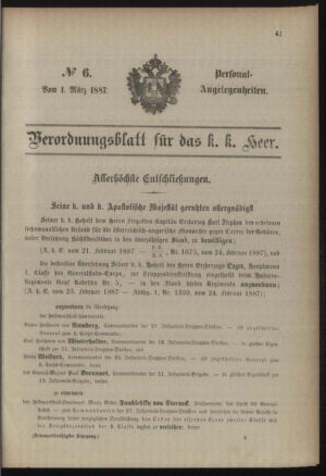 Kaiserlich-königliches Armee-Verordnungsblatt: Personal-Angelegenheiten 18870301 Seite: 1