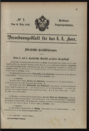 Kaiserlich-königliches Armee-Verordnungsblatt: Personal-Angelegenheiten 18870311 Seite: 1