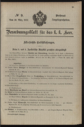 Kaiserlich-königliches Armee-Verordnungsblatt: Personal-Angelegenheiten 18870326 Seite: 1