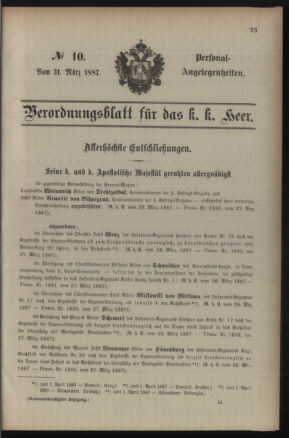 Kaiserlich-königliches Armee-Verordnungsblatt: Personal-Angelegenheiten 18870331 Seite: 1