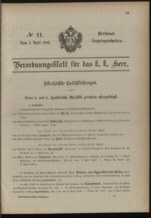 Kaiserlich-königliches Armee-Verordnungsblatt: Personal-Angelegenheiten 18870405 Seite: 1