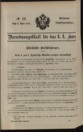 Kaiserlich-königliches Armee-Verordnungsblatt: Personal-Angelegenheiten 18870409 Seite: 1