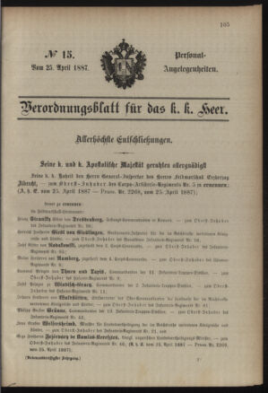 Kaiserlich-königliches Armee-Verordnungsblatt: Personal-Angelegenheiten 18870425 Seite: 5