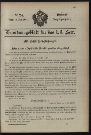 Kaiserlich-königliches Armee-Verordnungsblatt: Personal-Angelegenheiten 18870710 Seite: 1