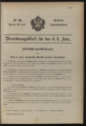 Kaiserlich-königliches Armee-Verordnungsblatt: Personal-Angelegenheiten 18870725 Seite: 1