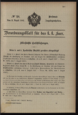 Kaiserlich-königliches Armee-Verordnungsblatt: Personal-Angelegenheiten 18870811 Seite: 1