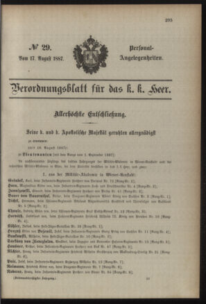 Kaiserlich-königliches Armee-Verordnungsblatt: Personal-Angelegenheiten 18870817 Seite: 1