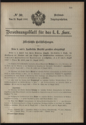 Kaiserlich-königliches Armee-Verordnungsblatt: Personal-Angelegenheiten 18870823 Seite: 1