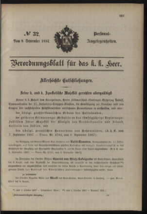 Kaiserlich-königliches Armee-Verordnungsblatt: Personal-Angelegenheiten 18870909 Seite: 1