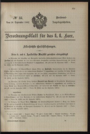 Kaiserlich-königliches Armee-Verordnungsblatt: Personal-Angelegenheiten 18870930 Seite: 1