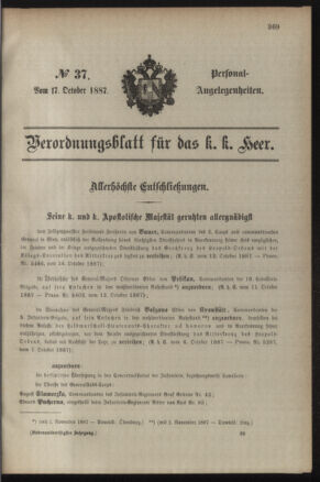 Kaiserlich-königliches Armee-Verordnungsblatt: Personal-Angelegenheiten 18871017 Seite: 1