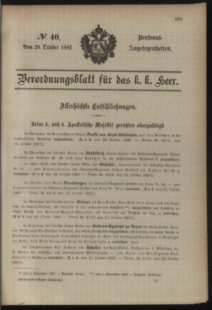 Kaiserlich-königliches Armee-Verordnungsblatt: Personal-Angelegenheiten 18871029 Seite: 1