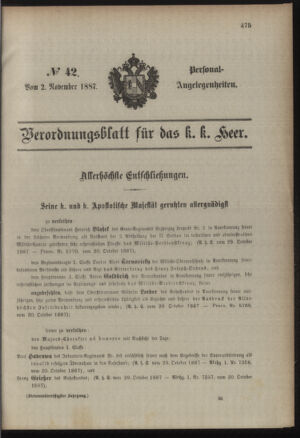 Kaiserlich-königliches Armee-Verordnungsblatt: Personal-Angelegenheiten 18871102 Seite: 1