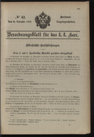 Kaiserlich-königliches Armee-Verordnungsblatt: Personal-Angelegenheiten 18871116 Seite: 1