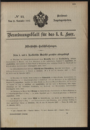 Kaiserlich-königliches Armee-Verordnungsblatt: Personal-Angelegenheiten 18871125 Seite: 1