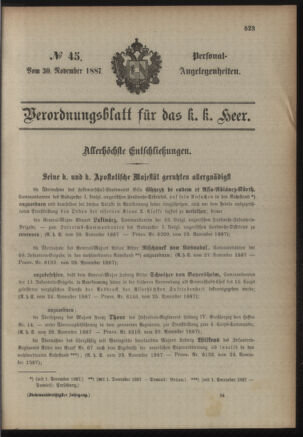 Kaiserlich-königliches Armee-Verordnungsblatt: Personal-Angelegenheiten 18871130 Seite: 1