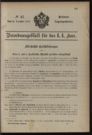 Kaiserlich-königliches Armee-Verordnungsblatt: Personal-Angelegenheiten 18871215 Seite: 1