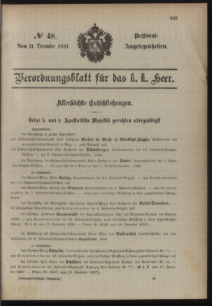 Kaiserlich-königliches Armee-Verordnungsblatt: Personal-Angelegenheiten 18871221 Seite: 1