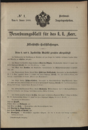 Kaiserlich-königliches Armee-Verordnungsblatt: Personal-Angelegenheiten 18880106 Seite: 1