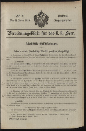 Kaiserlich-königliches Armee-Verordnungsblatt: Personal-Angelegenheiten 18880121 Seite: 1