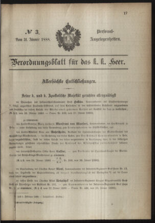 Kaiserlich-königliches Armee-Verordnungsblatt: Personal-Angelegenheiten 18880131 Seite: 1