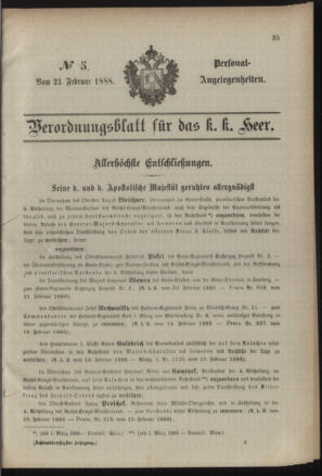 Kaiserlich-königliches Armee-Verordnungsblatt: Personal-Angelegenheiten 18880223 Seite: 1