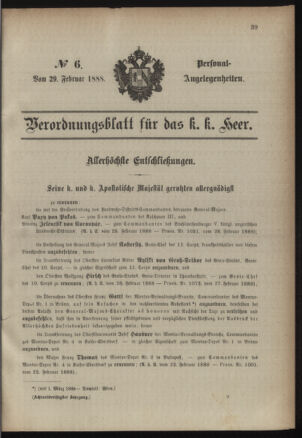 Kaiserlich-königliches Armee-Verordnungsblatt: Personal-Angelegenheiten 18880229 Seite: 1