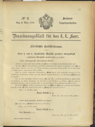 Kaiserlich-königliches Armee-Verordnungsblatt: Personal-Angelegenheiten 18880319 Seite: 1